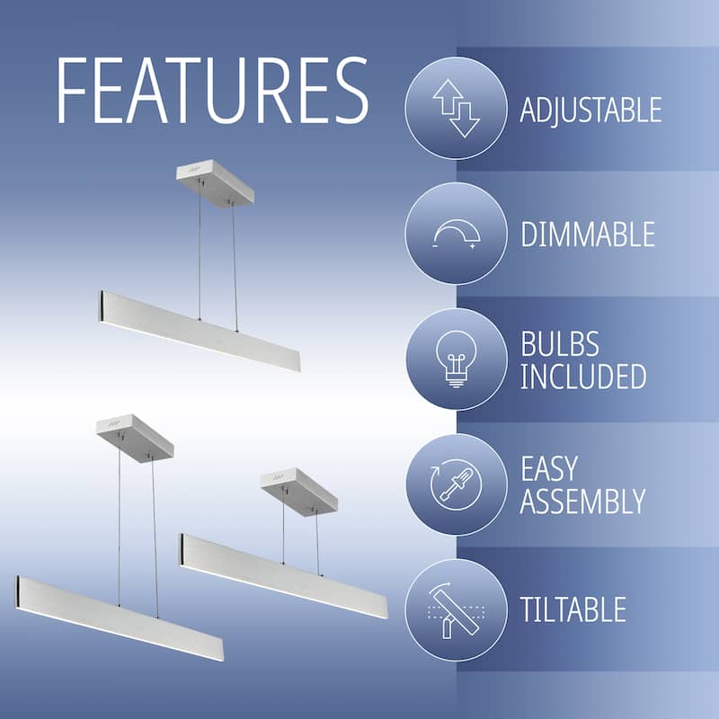 Julian 40" Dimmable Adjustable Integrated LED Metal Linear Pendant, by JONATHAN Y