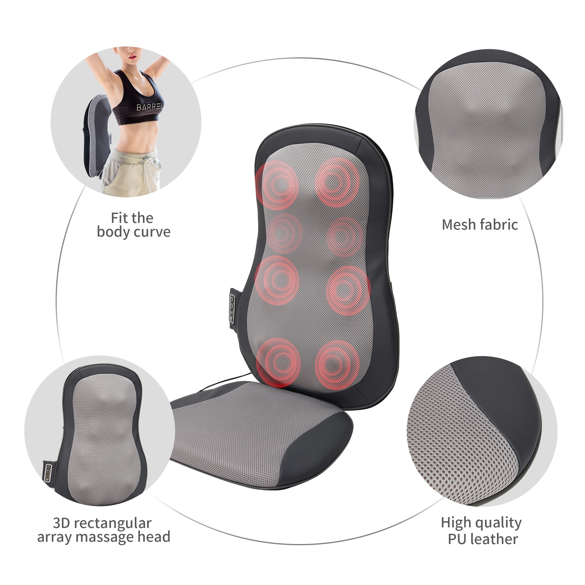 12 massage nodes car cushion full set Thai massage pad GRAY