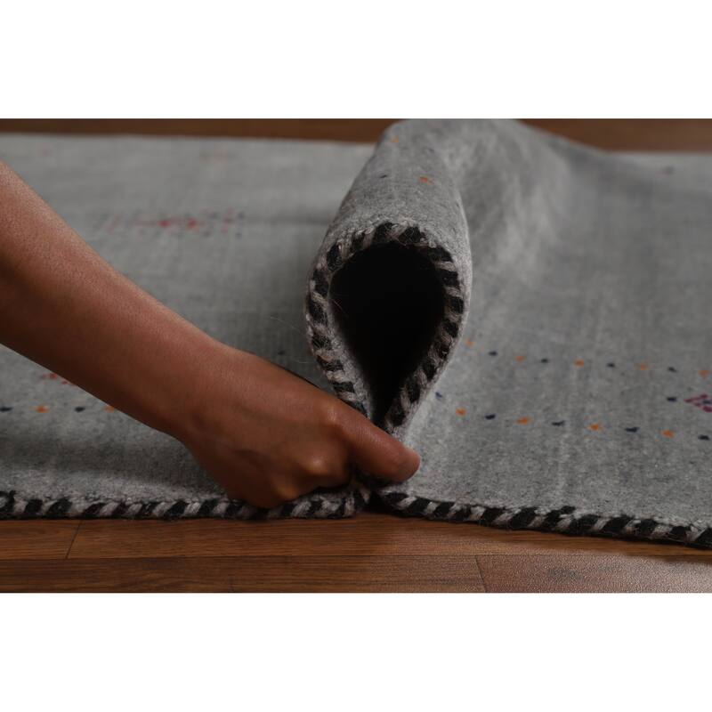 Hand Knotted Oriental 100% Wool Carpet Tribal Tribal Greys & Charcoal Gabbeh Area Rug - 7' 9'' X 4' 11''