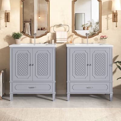 60" Bathroom Vanity with Double Sink Combo Set, 2 Cabinet with Door Organizers, 2 Drawers