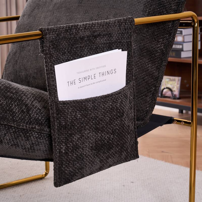 Upholstered Hanging Armchair with Arm PocketsMetal Frame, Gold-Plated Craftsmanship,2 Chairs in 1 Box