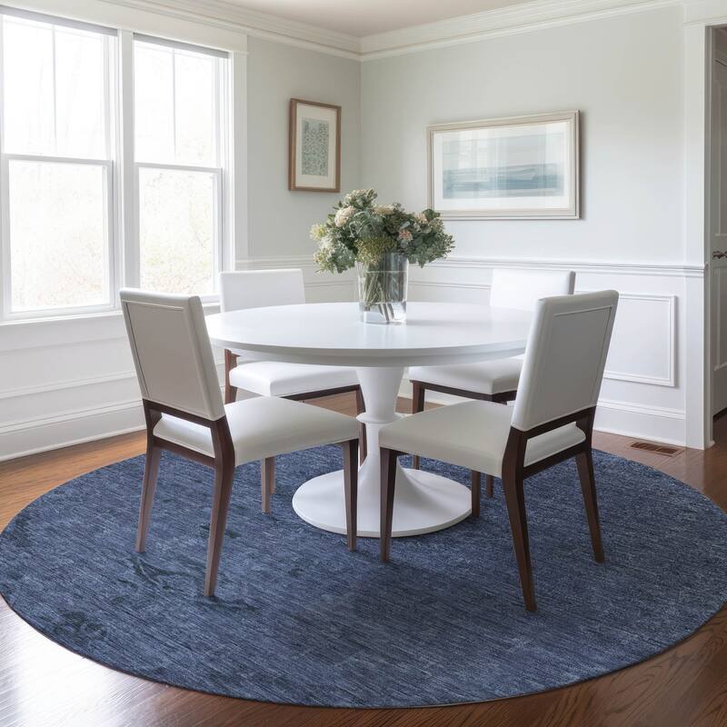 Machine Washable Indoor/ Outdoor Vintage Traditional Chantille Rug - Navy - 8' x 8'