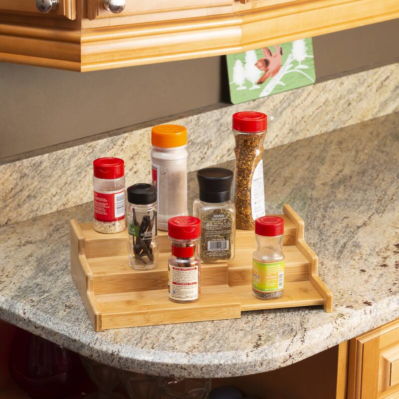 Home Basics Expandable 3 Tier Step Spice Rack Organizer, Natural, 8.25x8.75x3.25 Inches - 8.25x8.75x3.25 Inches