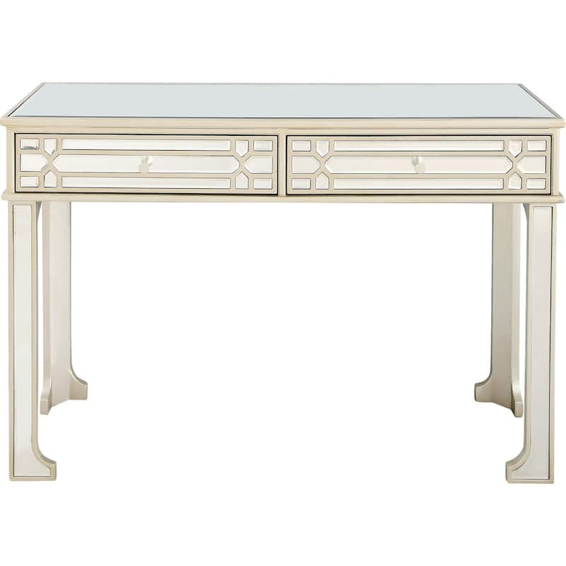 Champagne Glass Mirrored Console Table, 2 Drawers and Geometric Legs - 48" L x 16.8" W x 32" H