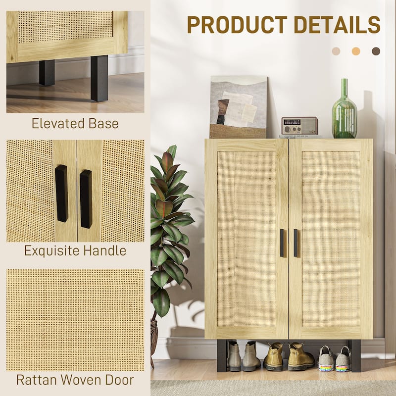 HOMCOM Sideboard Buffet Cabinet, Kitchen Cabinet, Coffee Bar Cabinet with 2 Rattan Doors and Adjustable Shelves