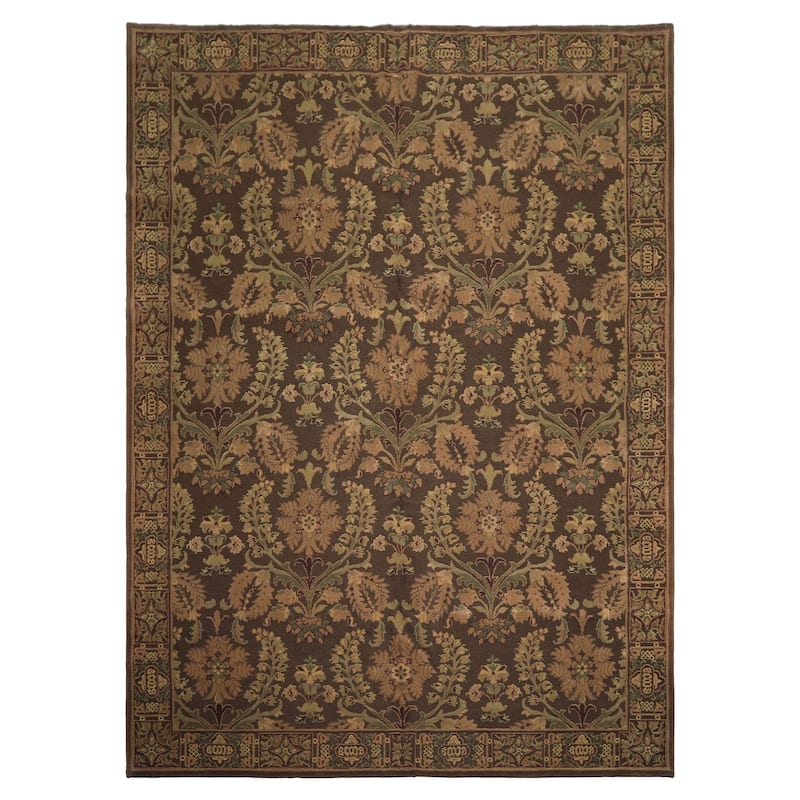 10x12'2'' Hand Knotted Wool Brown French Aubusson Savonnerie Asmara Embossed Rug - 8' 10'' x 12' 2''
