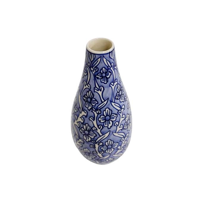 Home&Manor Ceramic Slim Vase Light Blue