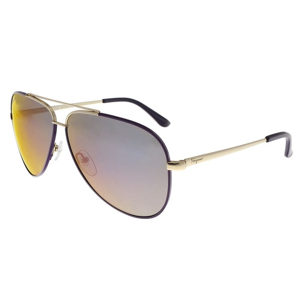 Salvatore Ferragamo SF131S 736 Shiny Gold W/ Purple Aviator Sunglasses- small fit - 60-10-135