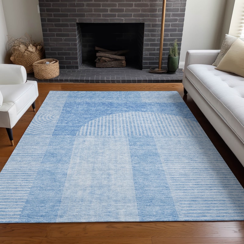 Machine Washable Indoor/ Outdoor Chantille Modern Deco Rug - Blue - 2'6" x 3'10"