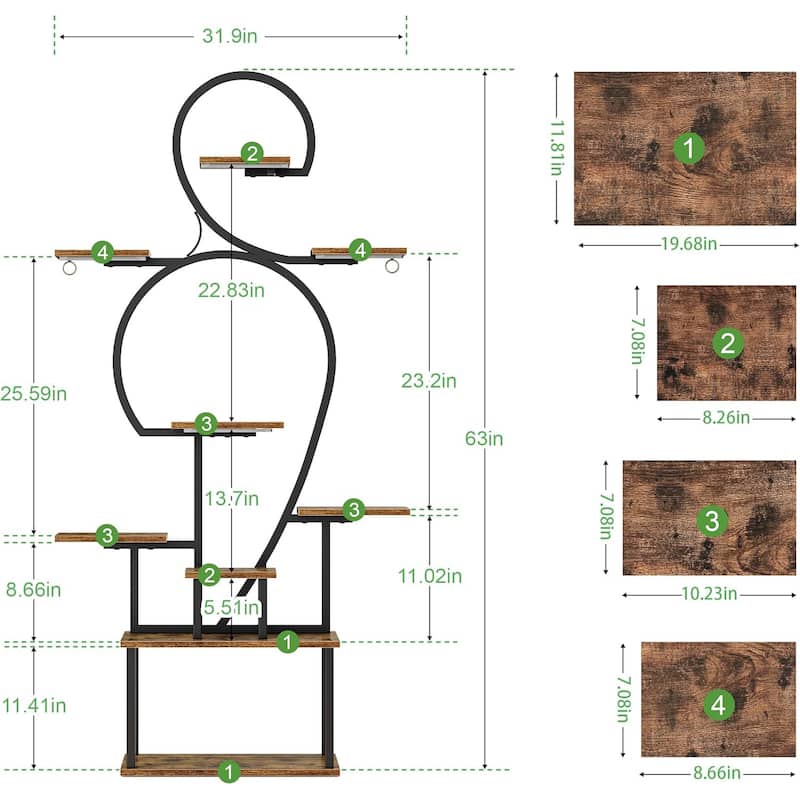 63" 9-Tier Indoor Plant Stand with Integrated Grow Lights – Tall Metal Shelving Unit for Multiple Plants in Living Room.