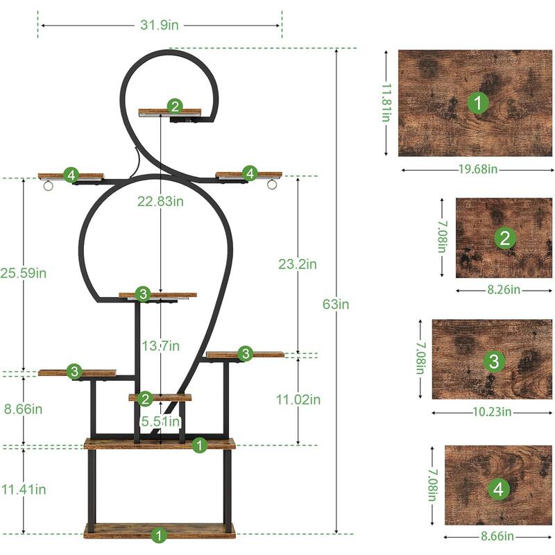 Plant Stand with Grow Light, 9 Tiered 63" Tall Plant Shelves for Multiple Plants, Large Metal Plant Shelf, Lighted Plant Stand