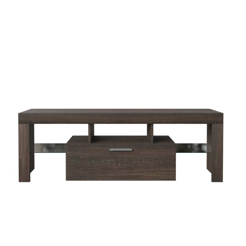 51.18" TV Stand with The Toughened Glass Shelf and LED Color Changing Lights for TVs Up to 55"