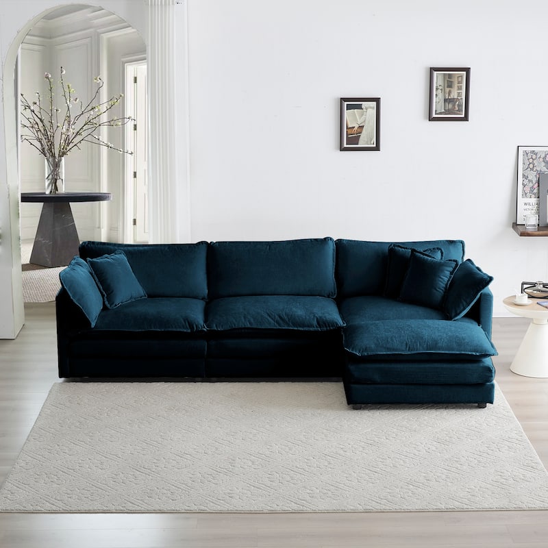Real Relax Chenille Modular Sofa: 3-Seat L-Shaped Convertible Sectional for Living Room | 112" with Removable Pillows -  112" with Removable Pillows|Blue
