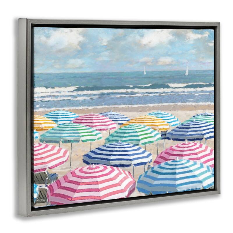 Stupell Shore with Bright Umbrellas Framed Floater Canvas Wall Art Design By Amber Sterling