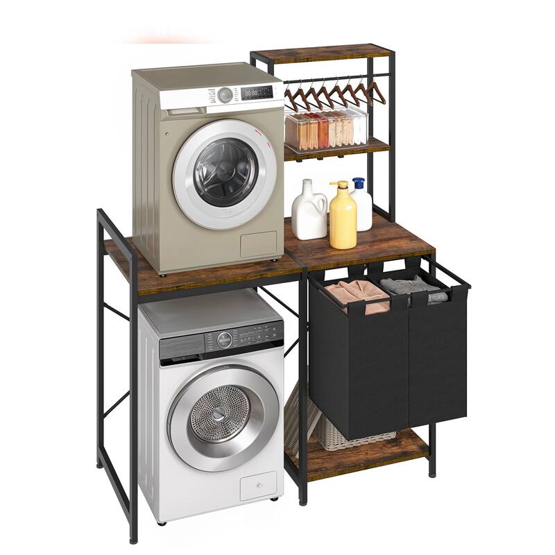 Moasis 2-Tier Laundry Room Storage Organization with Storage Shelves ＆Laundry Hamper