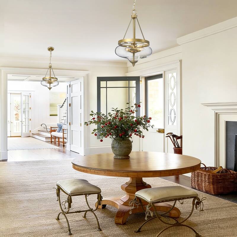 Modern Glam Chandelier 3-Light Clear Glass Lantern Farmhouse Pendant Lights for Kitchen Island