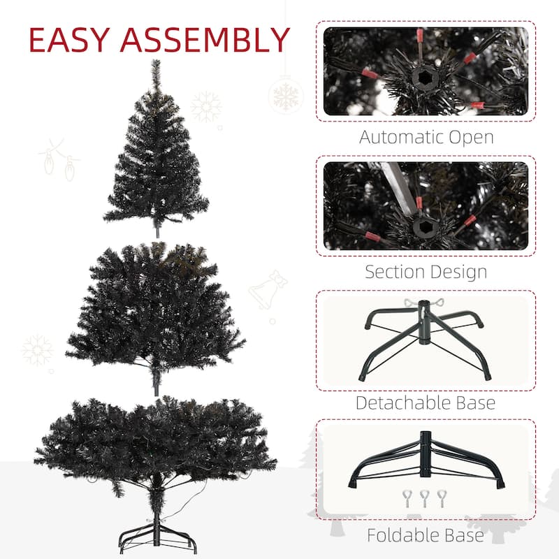 HOMCOM Pre-Lit Douglas Fir Tree - Warm White LED Lights, Realistic Branches, Black