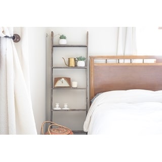 5 Step Rustic Weathered Grey Wood Ladder Shelf