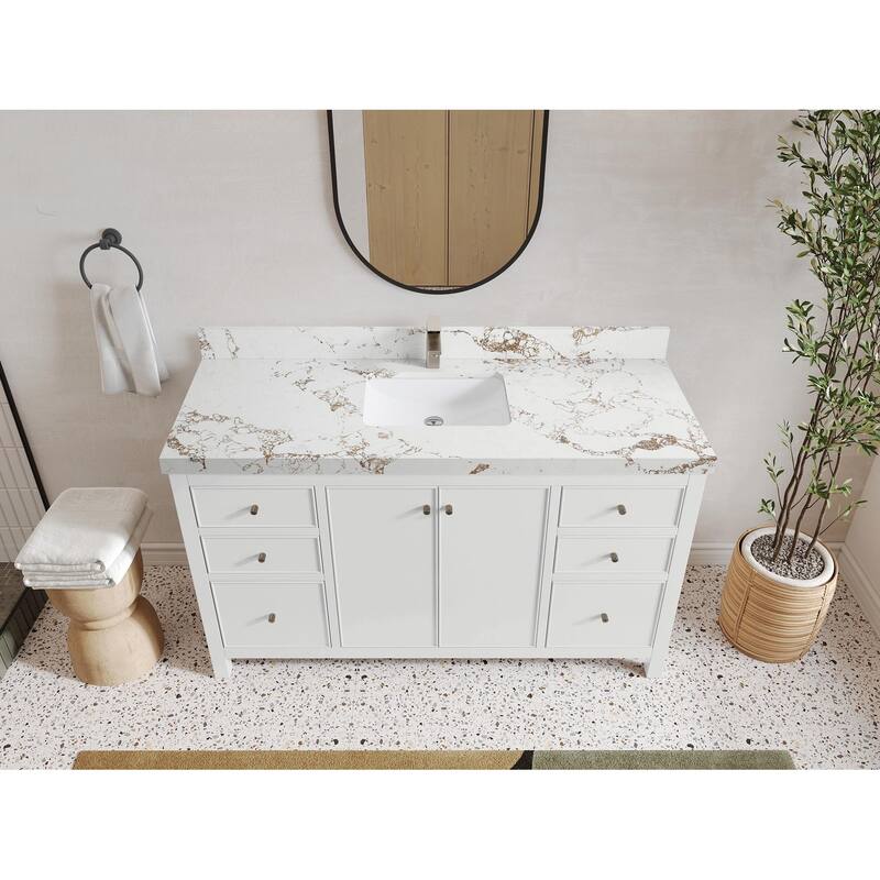 Willow Collections 60 in. W x 22 in. D Chicago Single Bowl Sink Bathroom Vanity with Countertop - 2" Viola Gold - White