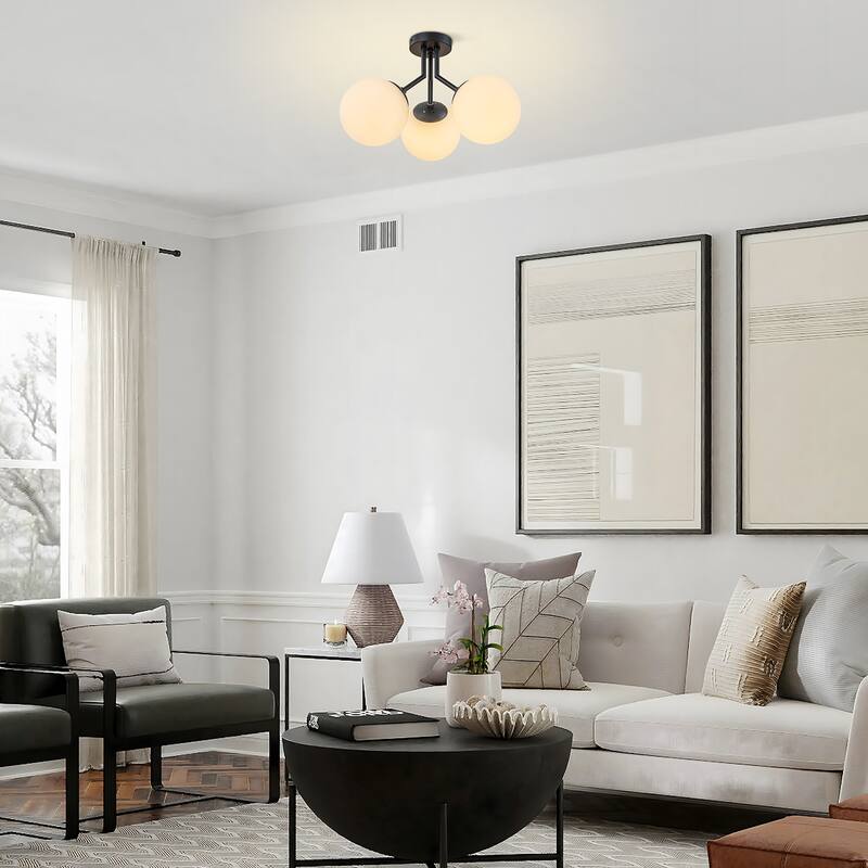 Starsky 3-light 18in. Modern Sputnik Ceiling Light Frosted Globe Glass Bubble Semi Flush Mount