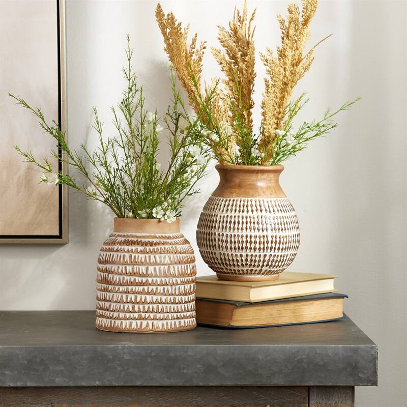 Etched Ceramic Decorative Vase - 6" - Set of 2