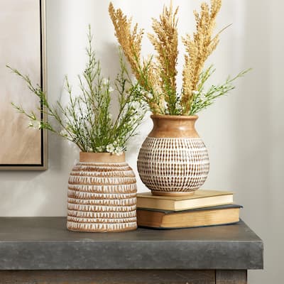 Etched Ceramic Decorative Vase - 6" - Set of 2