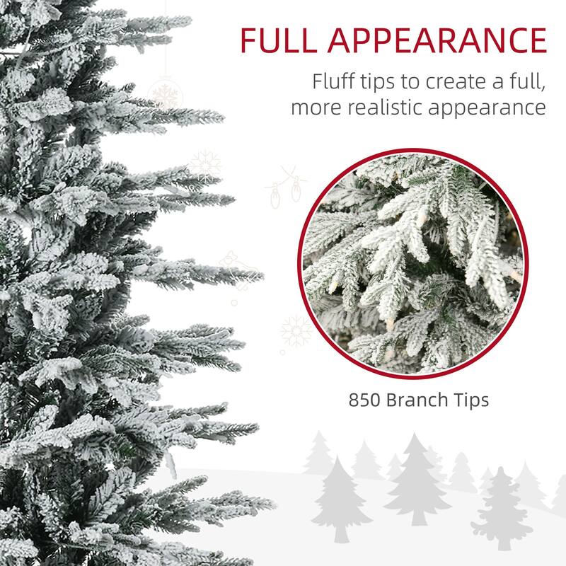 7.5ft Artificial Christmas Tree with Snow Sprayed Branches and Clear Lights for Indoor Holiday Decor - Dia. 42.5" x 88.5" H