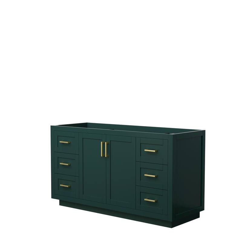 Miranda Single Bathroom Vanity Cabinet, No Mirror - 60-Inch Single - Green, Brushed Gold Trim, No Top