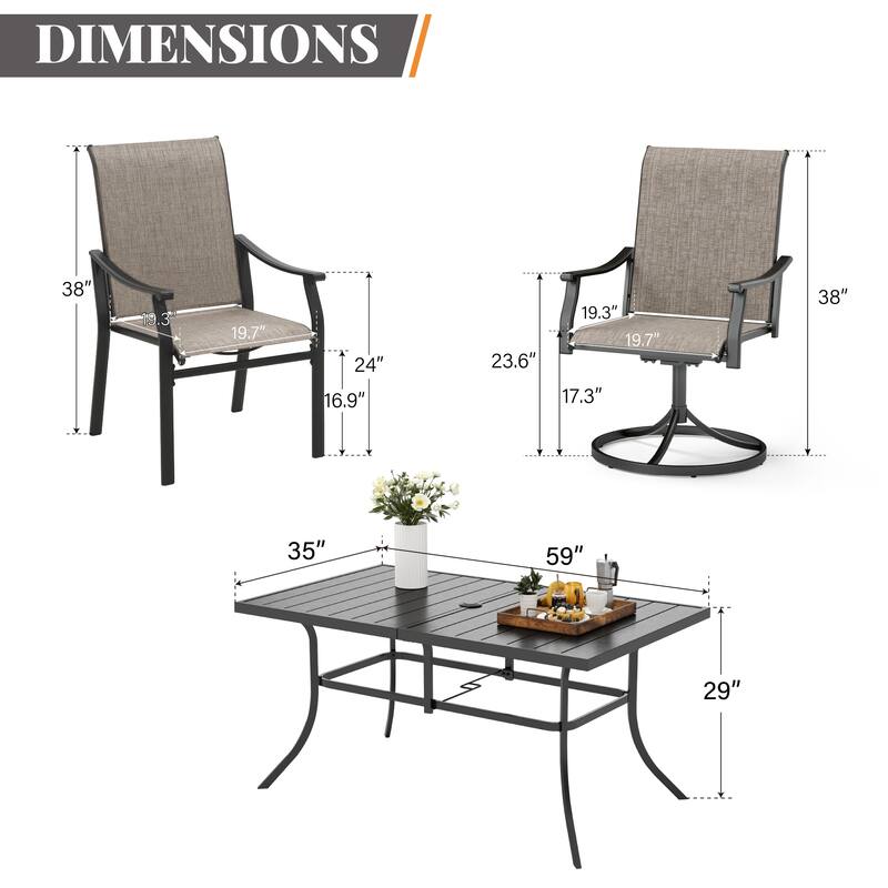 MAISON ARTS 7-Piece Patio Dining Set, 4 Textilene Fabric Armchairs and 2 Textilene Swivel Chairs with Rectangle Metal Table