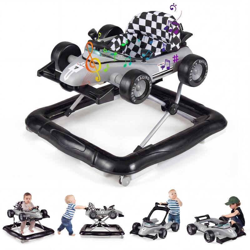 Gymax 4-in-1 Baby Push Walker Activity Center w/3-Level Adjustable - Grey