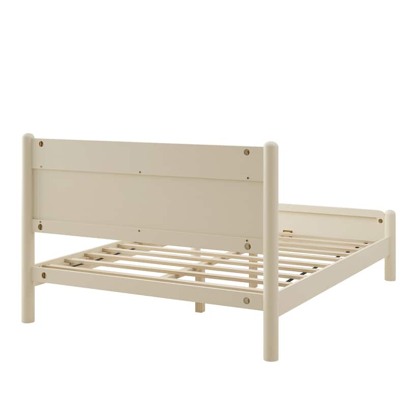 Queen Size Wood Platform Bed Frame with Headboard and Wooden Slat Support