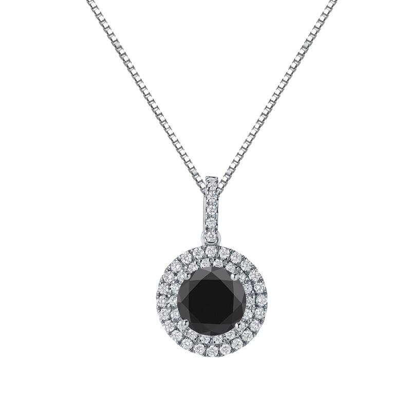 Auriya 2 3/5ctw Round Black Diamond Halo Necklace 14k Gold (H-I, SI1-SI2) - White
