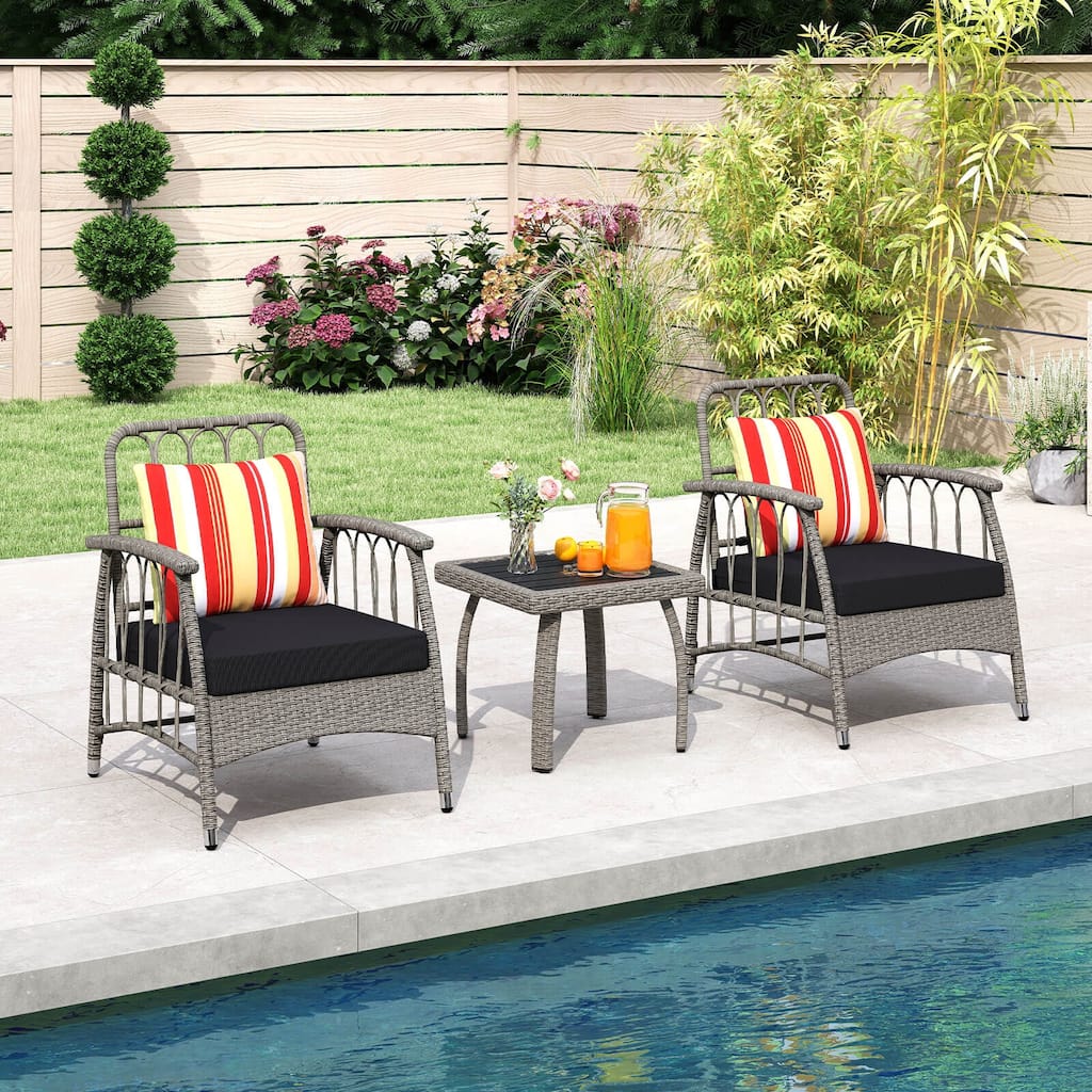 3 PCS Patio Furniture Set Rattan Wicker Conversation Bistro Set