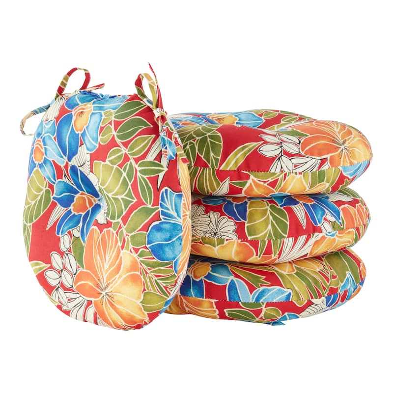 Aloha Floral 15-inch Round Outdoor Bistro Chair Cushion (Set of 4) - Aloha Red
