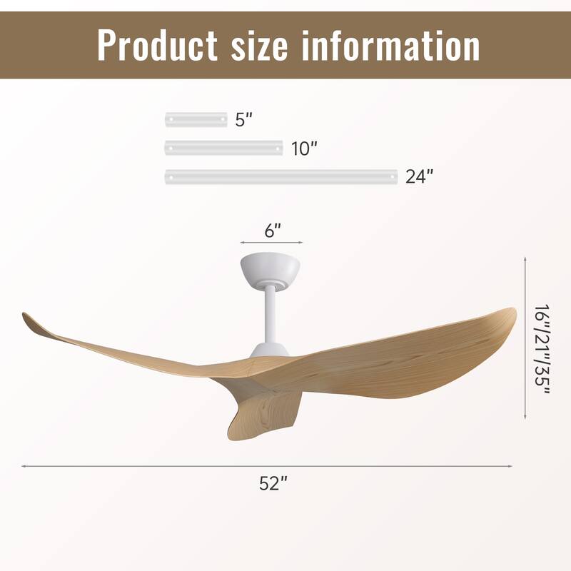 38''/52" Modern Ceiling Fan without Light, Remote Control and Reversible DC Motor Included