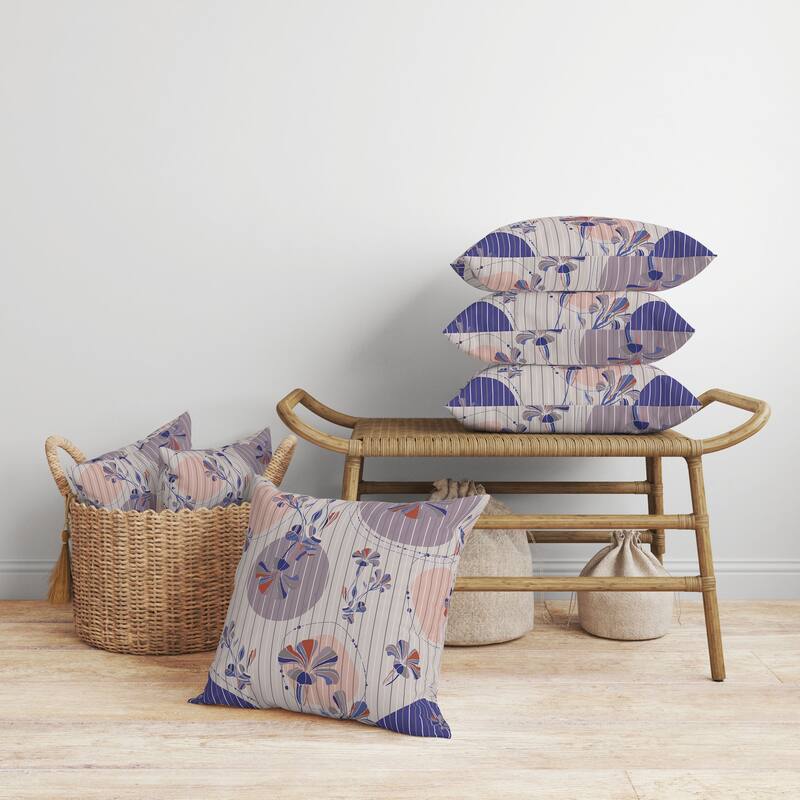 Circular Garden Faux Suede Reversible Throw Pillow Lavender and Blue