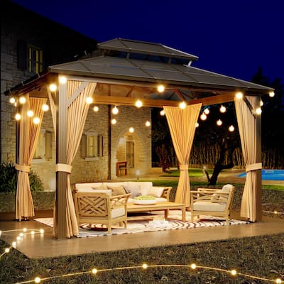 Heavy Duty Double Roof Outdoor Gazebo, with Netting and Sunshade Curtains
