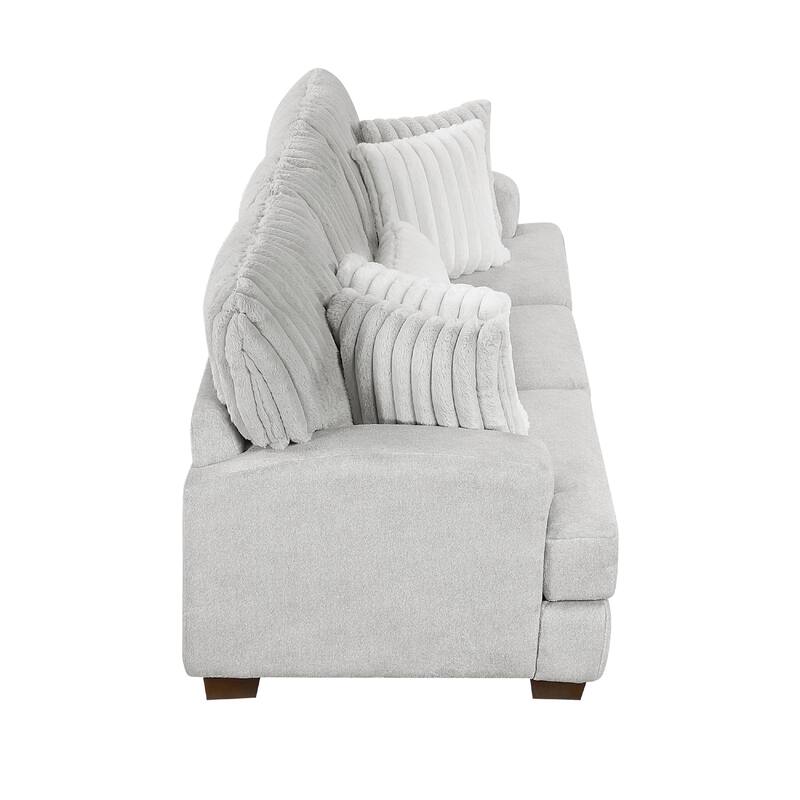 Witz Sofa, 96 Inch, 5 Pillows, Ribbed Texture Light Gray Corduroy