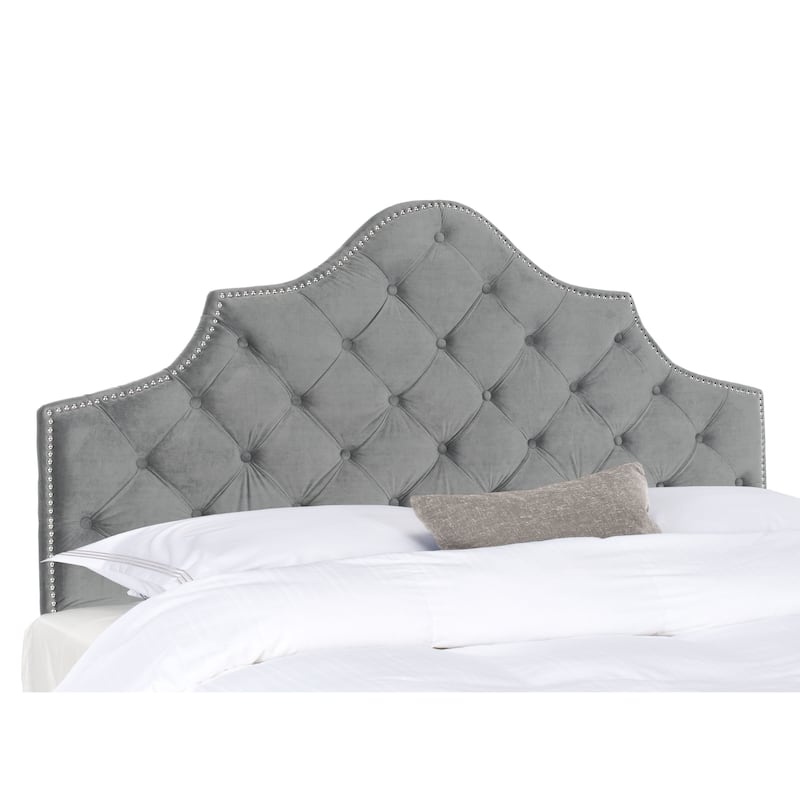 SAFAVIEH Arebelle Pewter Velvet Upholstered Tufted Headboard Silver