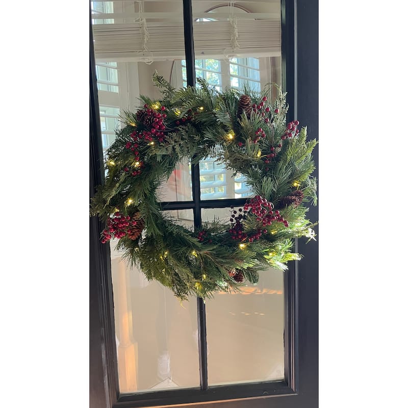 Plymouth Wreath with Dual Color Lights - Battery Operated - 30"