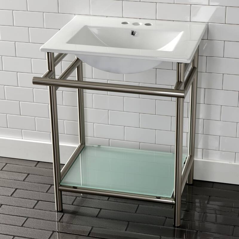 Kingston Brass 24" Rectangular Ceramic, Glass, Stainless Steel Console