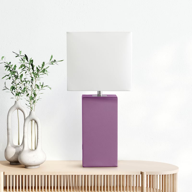 Leather Table Lamp with White Fabric Shade