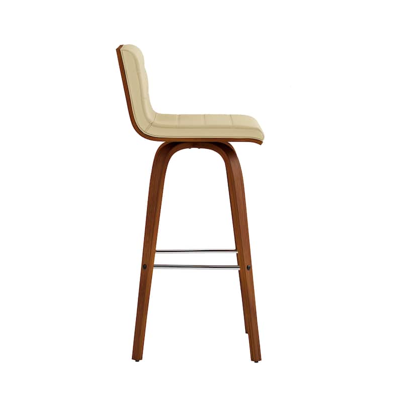 Skara Swivel Bar Stool, Upholstered Bar Height Chair with Bentwood Frame