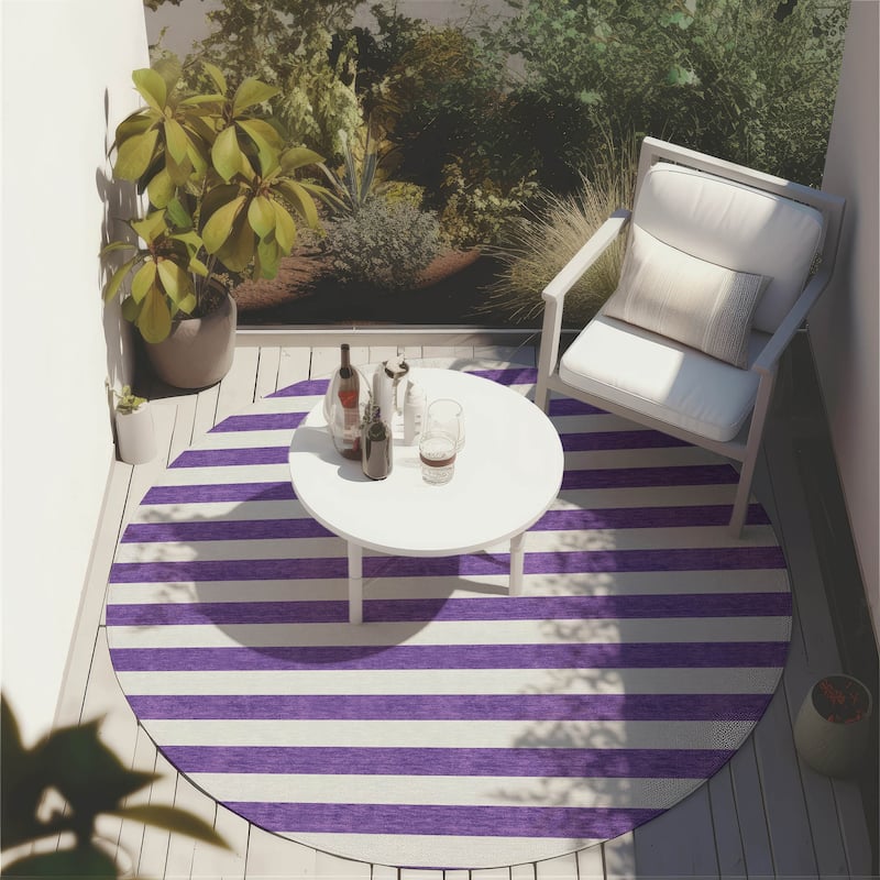 Machine Washable Indoor/ Outdoor Cabana Striped Chantille Rug - Purple - 8' x 8'