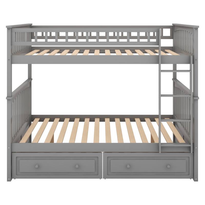 Twin over Twin Bunk Bed with Storage Drawers, Convertible to 2 Separate Beds, Espresso