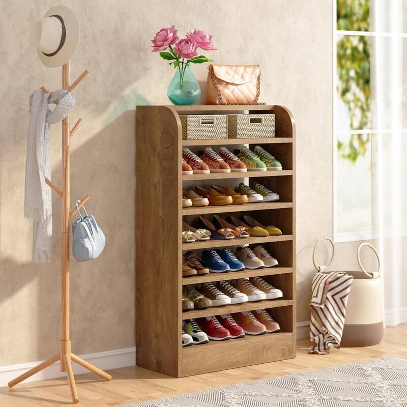 Adjustable 8-Tier Shoe Rack, Wooden Shoe Shelf Shoe Storage Cabinet