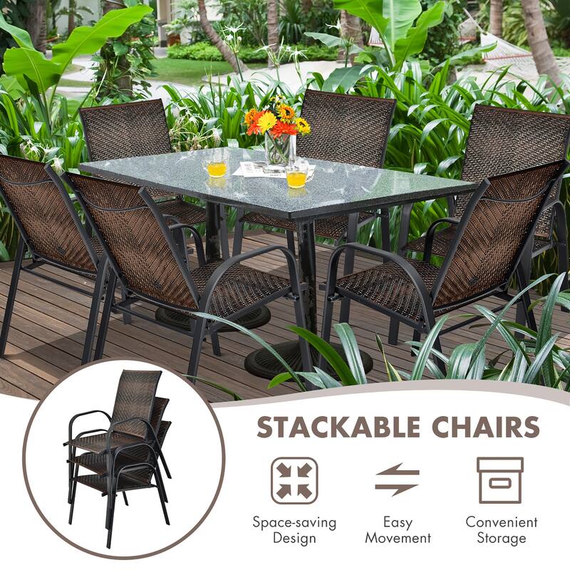 Costway Set of 6 Patio Rattan Dining Chairs Stackable Armrest Garden - See Details