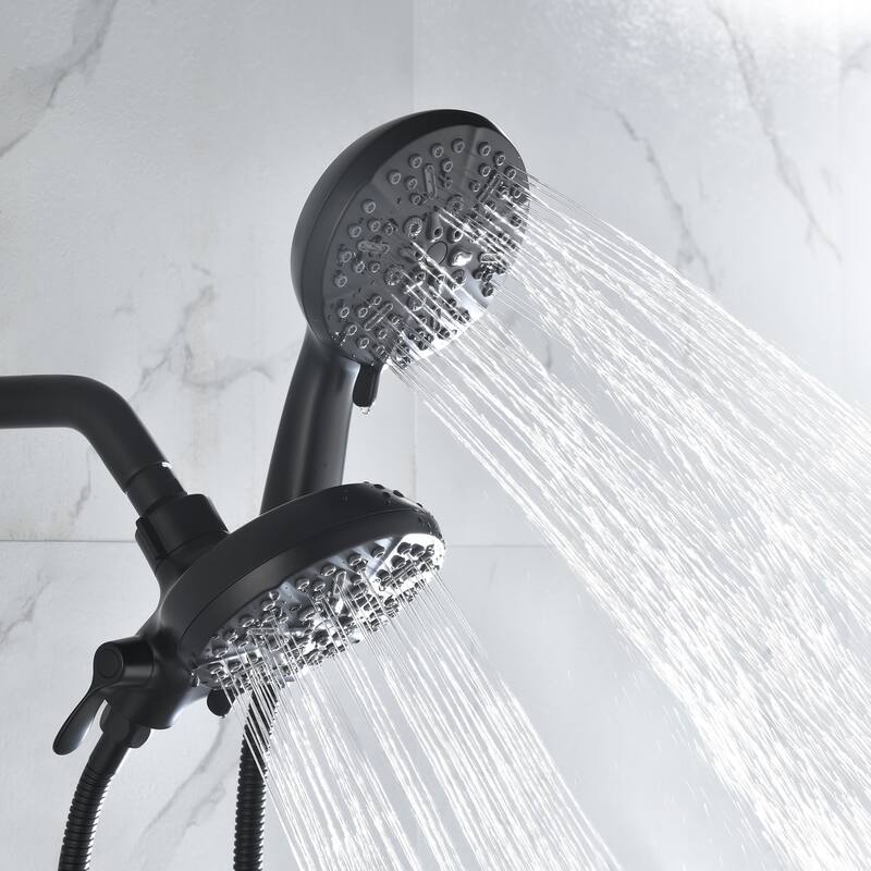 Wall Mount Shower Faucet with Rough-in Valve Brass Matte Black Dual Head Shower System with Hand Shower