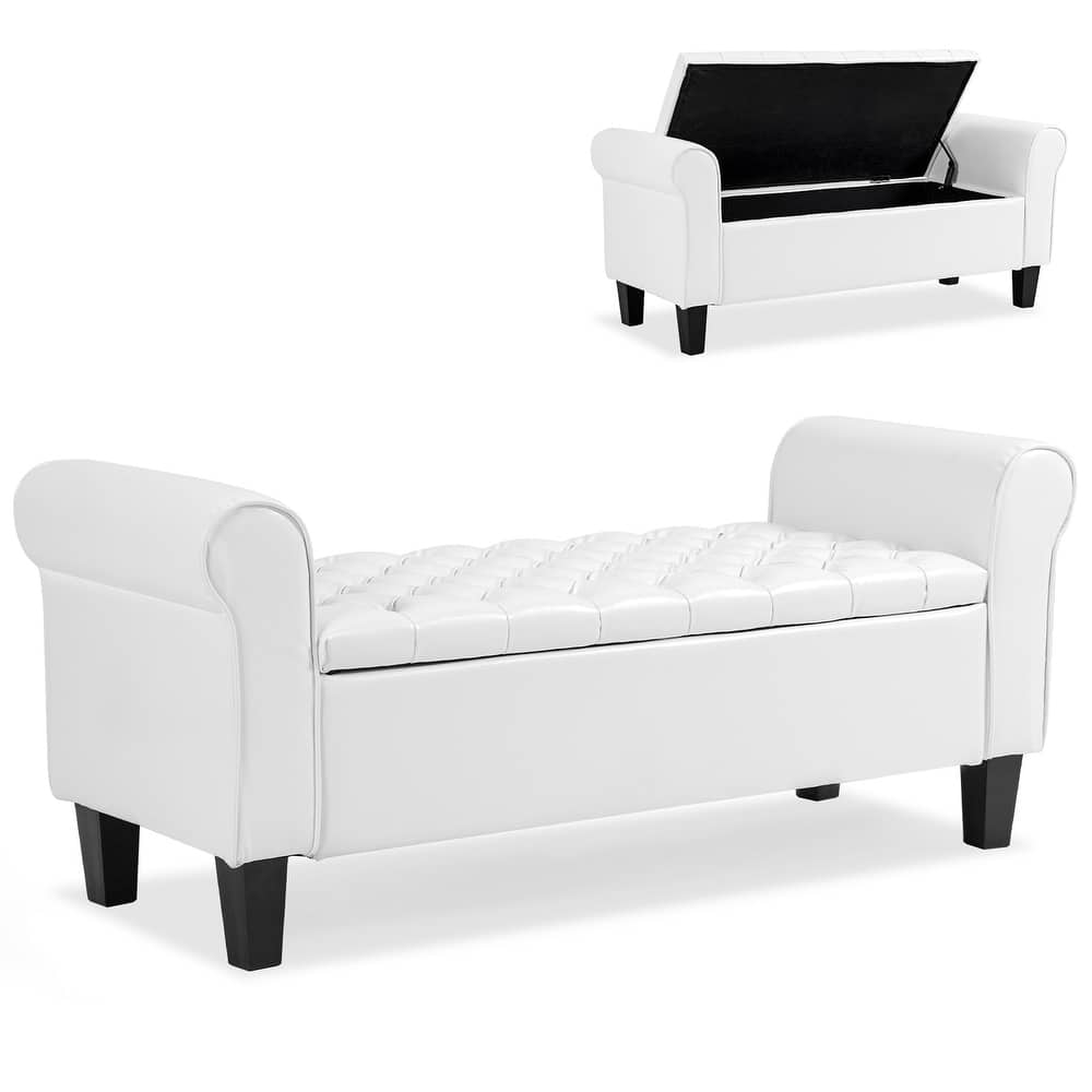 AVAWING Storage Ottoman Bench Leather Upholstered Ottoman with Arm
