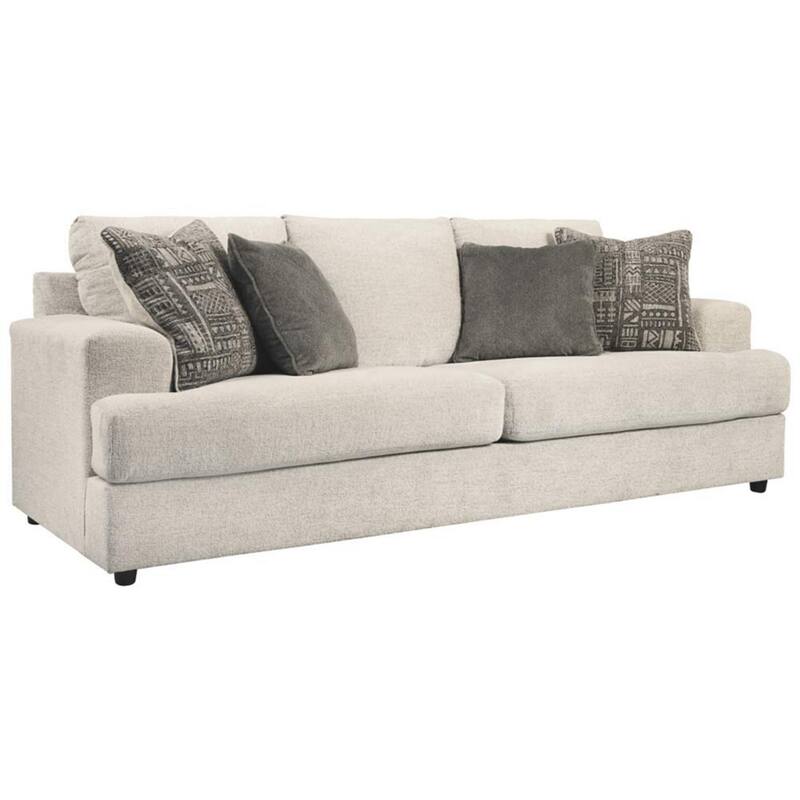 Tren 96 Inch Queen Sleeper Sofa, 4 Jacquard Pillows, Beige Polyester